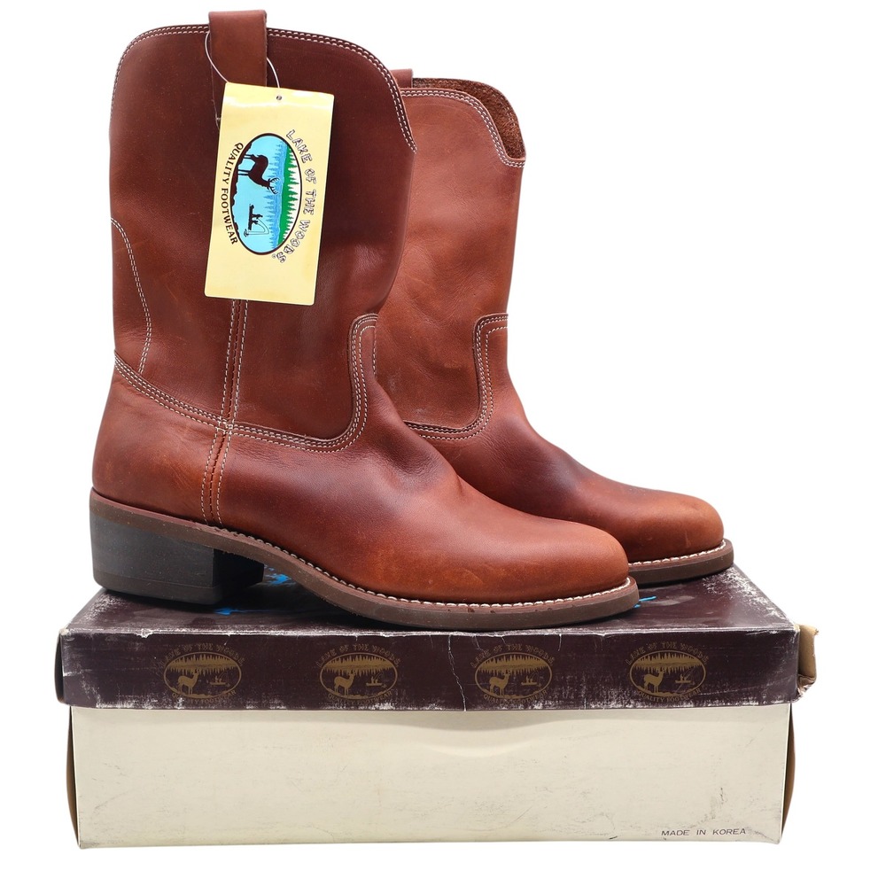 Lake of the Woods Pecos Work Boots Mens 11D Vintage Leather Brown Pull On 6400